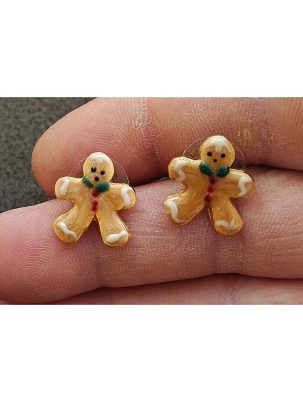 Handpainted Gingerbread Man Gold Tone Stud Earrings